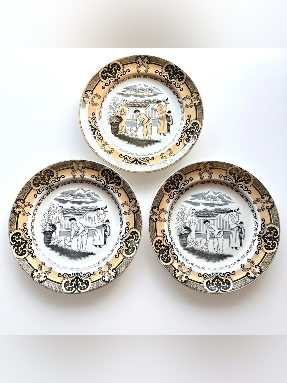 Set of 3 Antique Petrus Regout Maastricht "Sana" Plates – Dutch Transferware